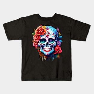 Beautiful Mardi Gras Skull with Roses. Kids T-Shirt